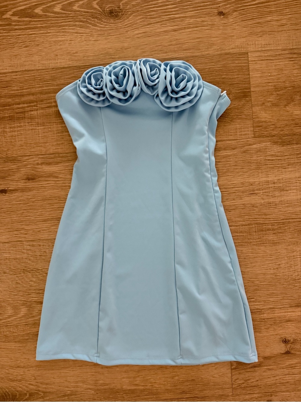 Peppermayo Light Blue Strapless Dress with Rosette Trim
